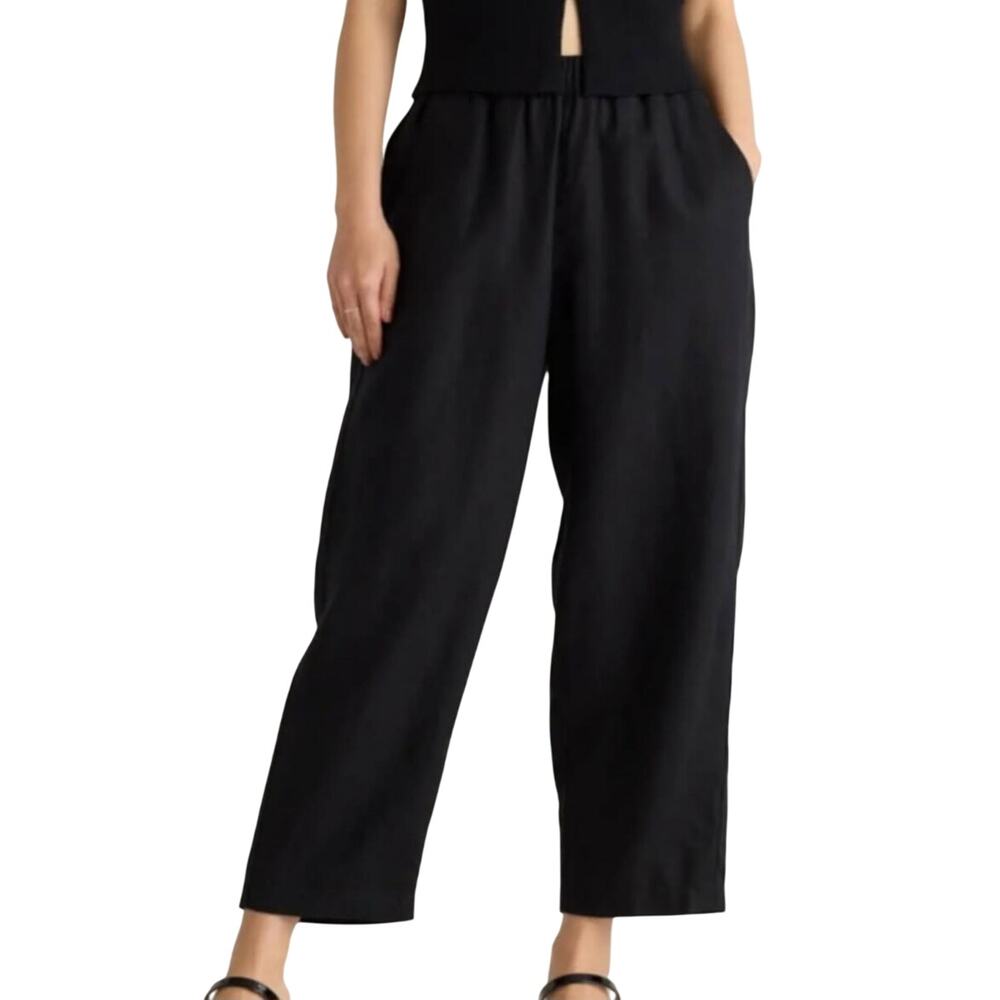 Quince Womens Black 100% European Linen Breathable Pull On Pants Size M